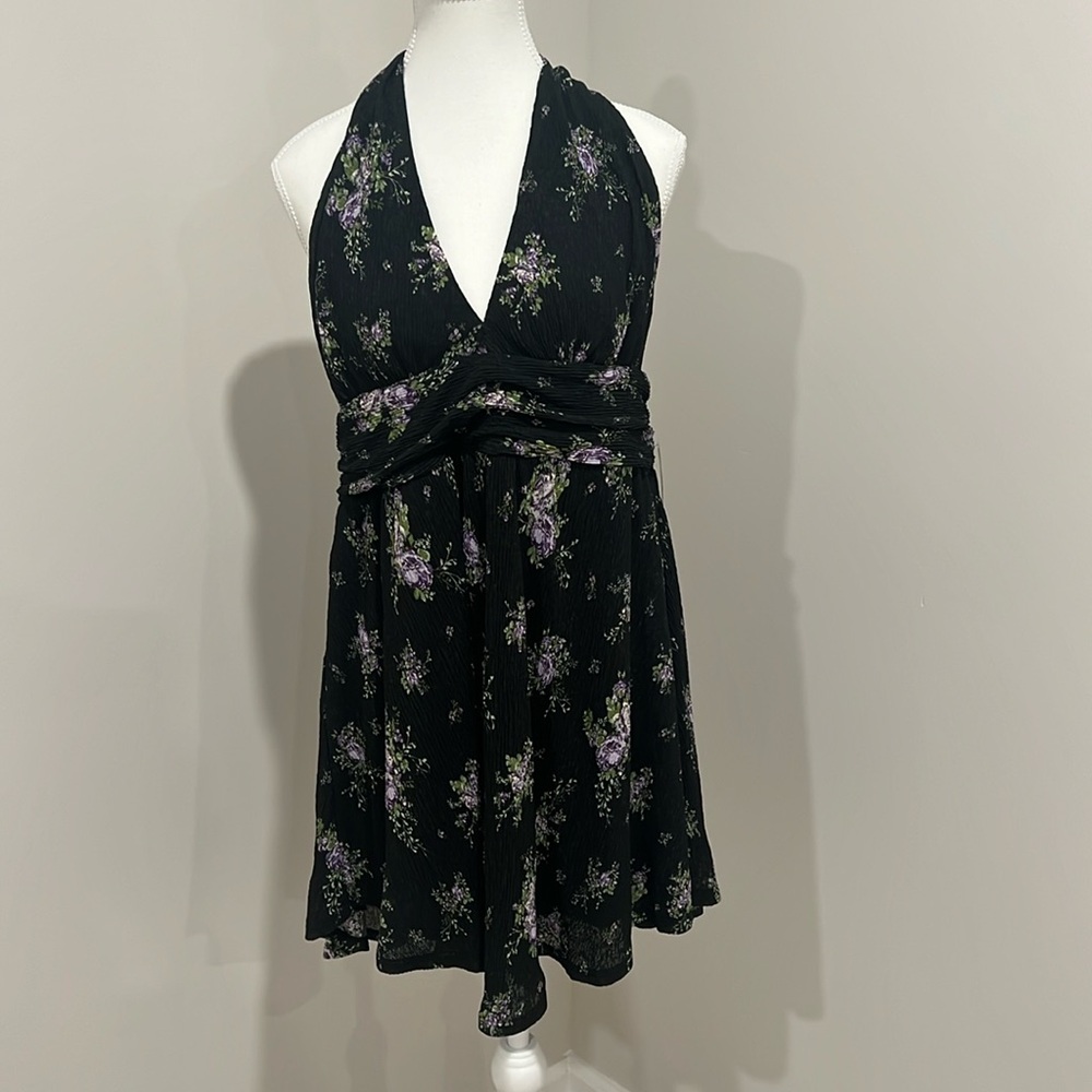Black floral halter dress. Size M